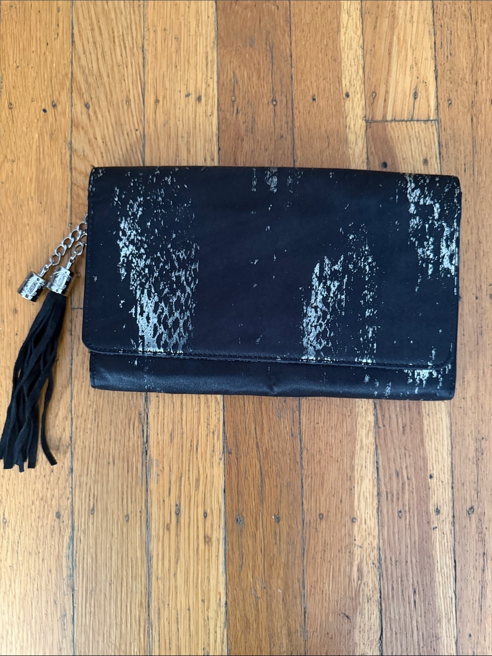 Just Cavalli Black Clutch with Silver Detail and Tassel